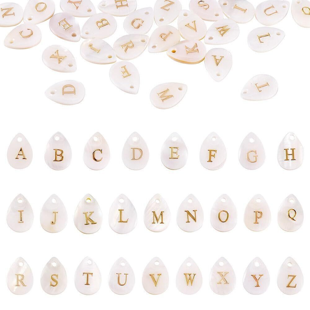 4816 26 Pcs Natural Freshwater Shell Pendants Teardrop Charms With Golden
